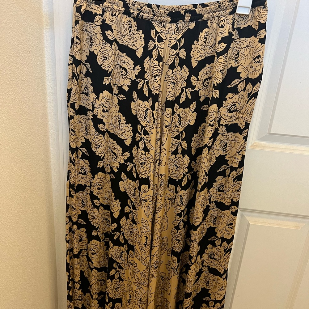 Rachel Zoe Black and Tan Floral Wide Leg Pants